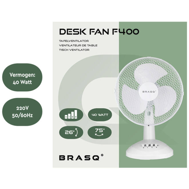 Tafelventilator BRASQ F400 Ø 30cm wit