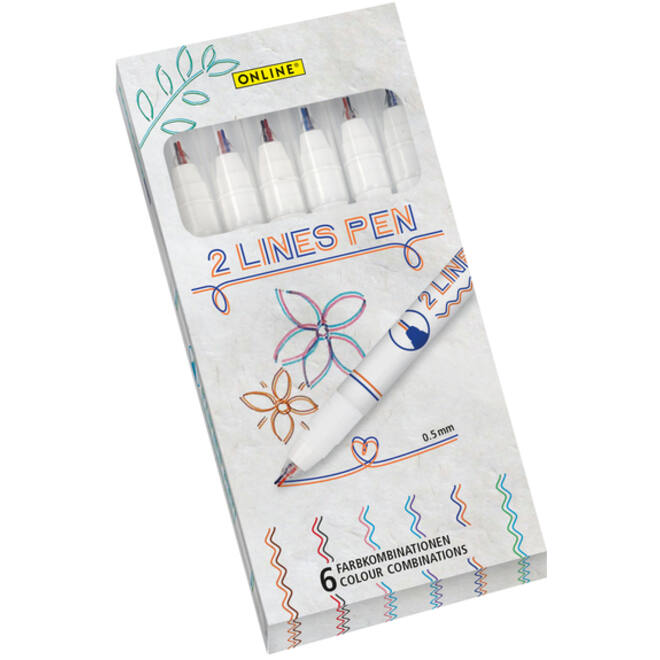Fineliner Online 2-lijnen assorti doos à 6 stuks