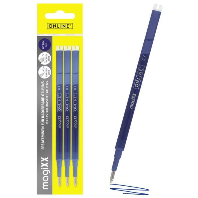 Gelschrijvervulling Online Magixx 0.7mm blauw blister à 3 stuks