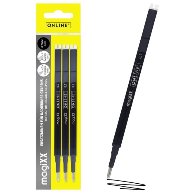 Gelschrijvervulling Online Magixx 0.7mm zwart blister à 3 stuks