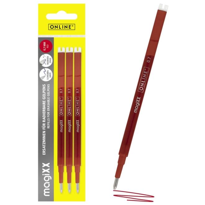 Gelschrijvervulling Online Magixx 0.7mm rood blister à 3 stuks