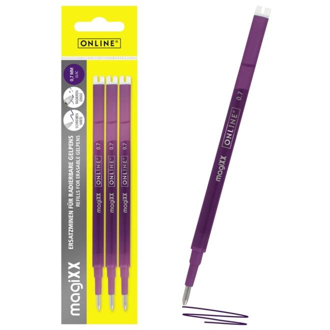 Gelschrijvervulling Online Magixx 0.7mm violet blister à 3 stuks