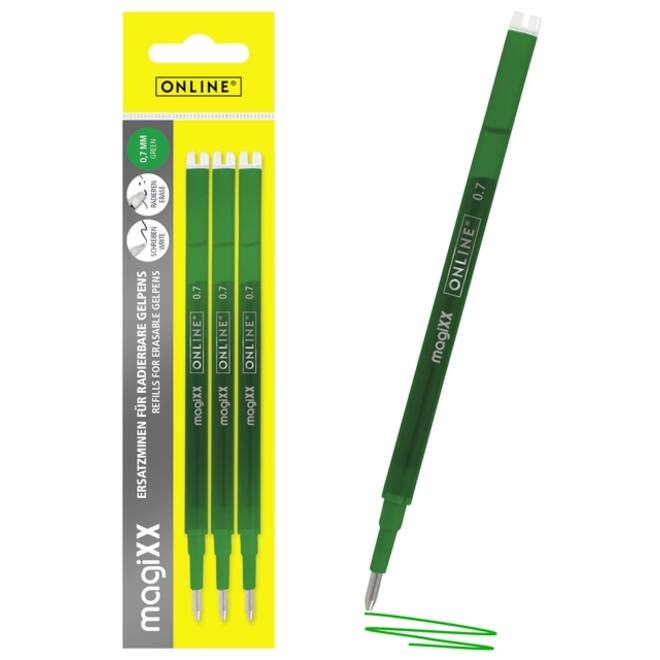 Gelschrijvervulling Online Magixx 0.7mm groen blister à 3 stuks