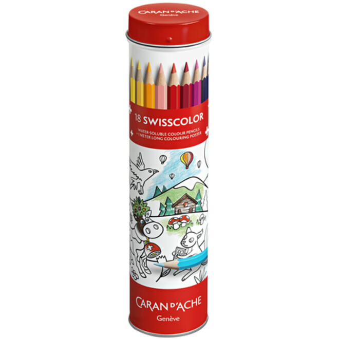 Kleurpotlood Caran d'ache Swisscolor met poster koker à 18 kleuren
