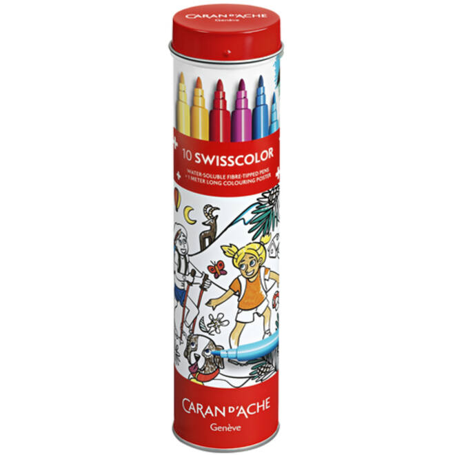 Viltstift Caran d'ache Swisscolor met poster koker à 10 kleuren