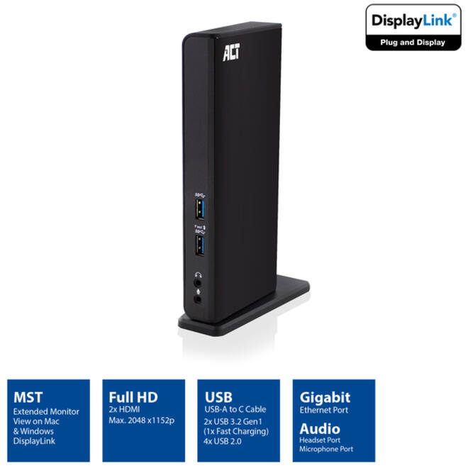 Dockingstation ACT USB-C Dual Monitor met laadpoort