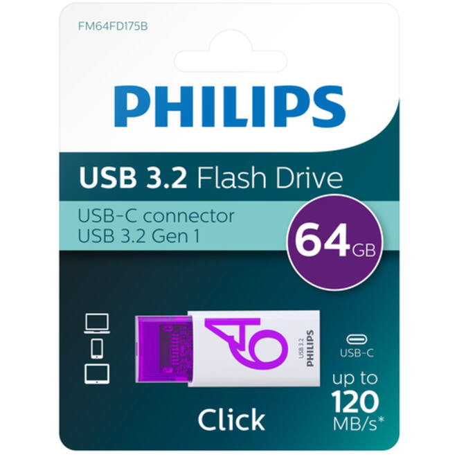 USB Stick Philips Click USB-C 64GB Magic Purple