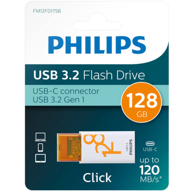 USB Stick Philips Click USB-C 128GB Sunrise Orange