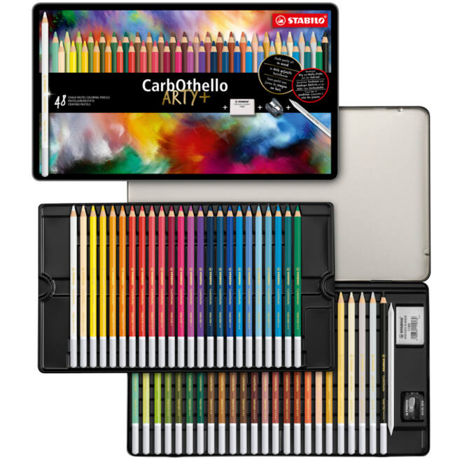 Kleurpotloden STABILO CarbOthello kalkpastel assorti blik à 48 stuks