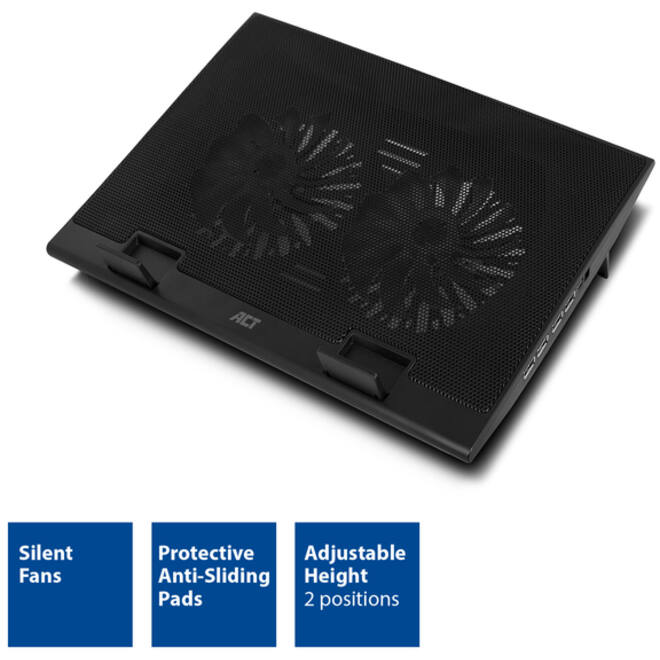 Laptopstandaard ACT 2 standen met ventilator 4-p hub