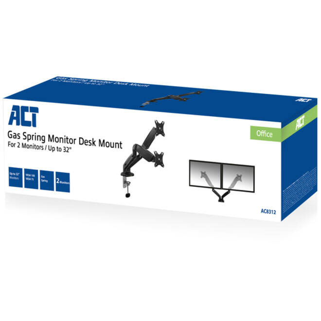 Monitorarm ACT office met gasveer 2 schermen