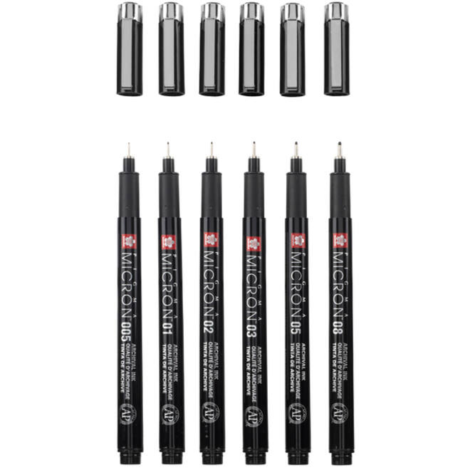 Fineliner Sakura Pigma Micron Black Edition set à 6 breedtes + gratis etui