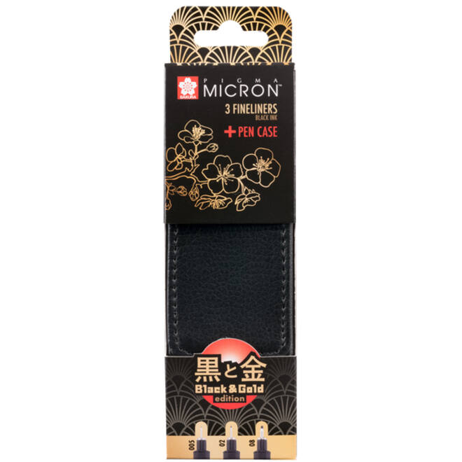 Fineliner Sakura Pigma Micron Black & Gold Edition set à 3 breedtes + gratis etui