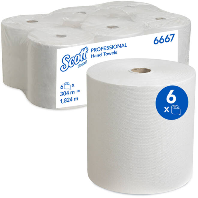 Handdoekrol Scott 1-laags 304m wit 6667