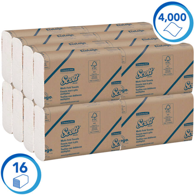 Handdoek Scott m-vouw 1-laags 23x23,5cm 16x250stuks wit 1804