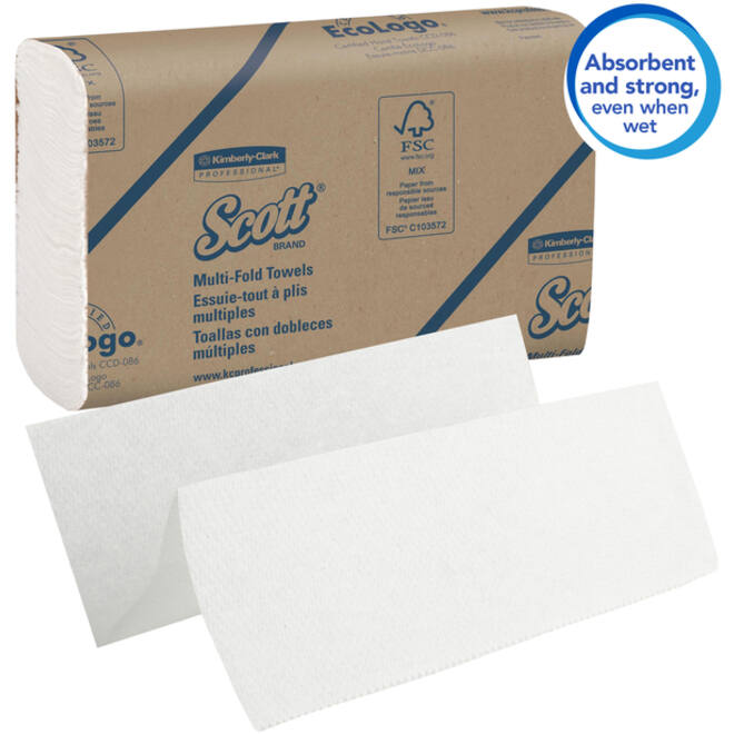 Handdoek Scott m-vouw 1-laags 23x23,5cm 16x250stuks wit 1804
