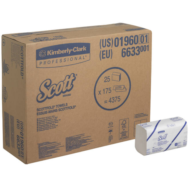 Handdoek Scott i-vouw 1-laags 20x31,5cm 25x175stuks wit 6633