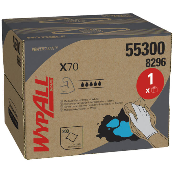 Poetsdoek WypAll X70 PowerClean 42,6x28,2cm 200vel draagdoos wit 8296