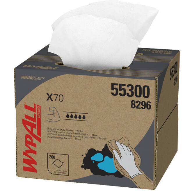 Poetsdoek WypAll X70 PowerClean 42,6x28,2cm 200vel draagdoos wit 8296