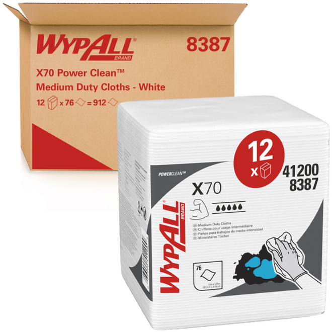 Poetsdoek WypAll X70 PowerClean 42,1x37,5cm 12x76vel wit 8387