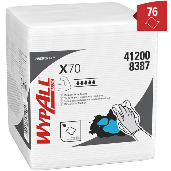 Poetsdoek WypAll X70 PowerClean 42,1x37,5cm 12x76vel wit 8387