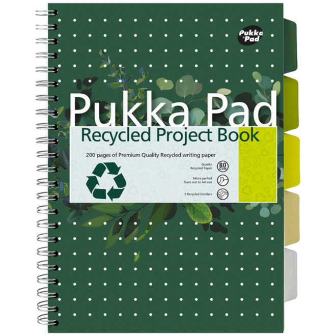 Projectboek Pukka Recycled A4 lijn 5-tabs 4-gaats 200 pagina's 80gr groen