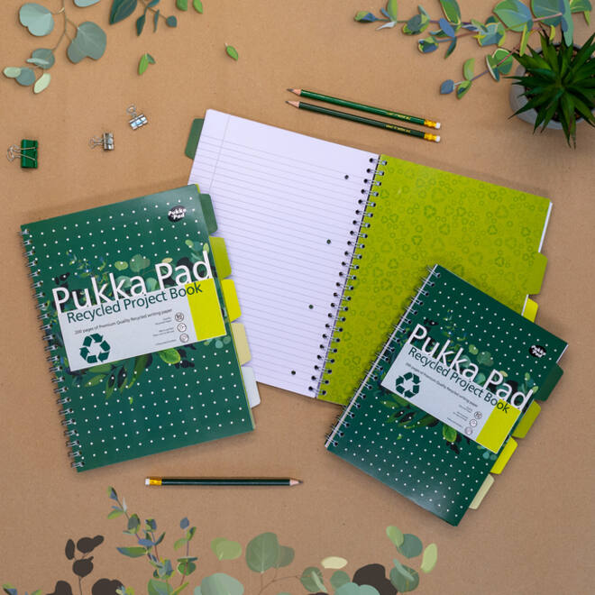 Projectboek Pukka Recycled A4 lijn 5-tabs 4-gaats 200 pagina's 80gr groen