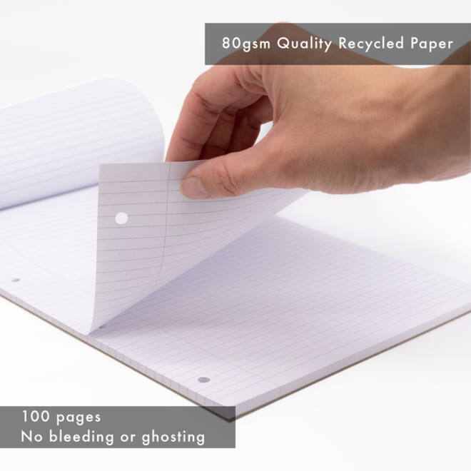 Schrijfblok Pukka Recycled A4 lijn 4-gaats 100 vel 80gr