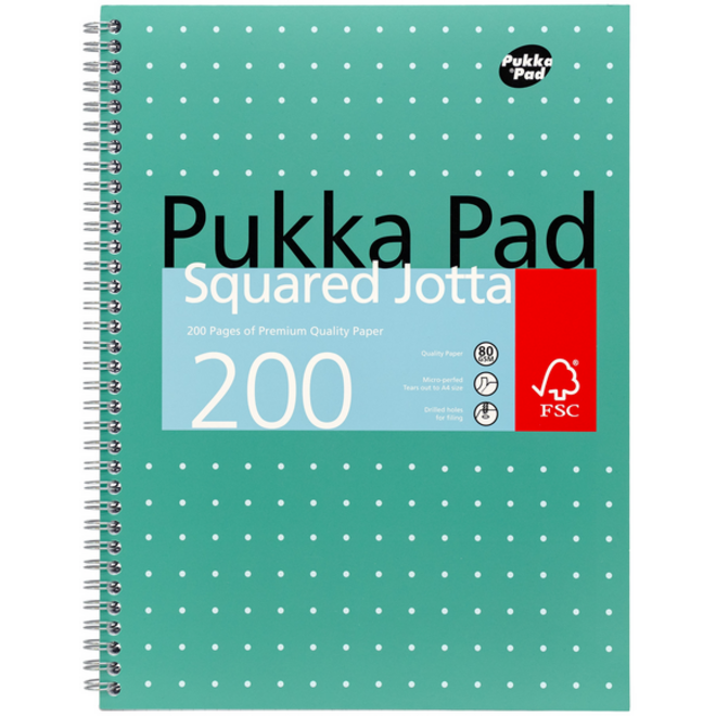 Collegeblok Pukka Jotta A4 ruit 5x5mm 4-gaats 200 pagina's 80gr groen