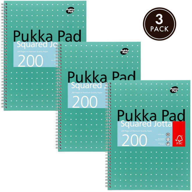 Collegeblok Pukka Jotta A4 ruit 5x5mm 4-gaats 200 pagina's 80gr groen
