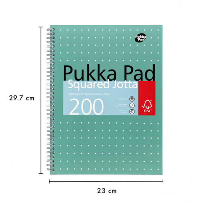 Collegeblok Pukka Jotta A4 ruit 5x5mm 4-gaats 200 pagina's 80gr groen