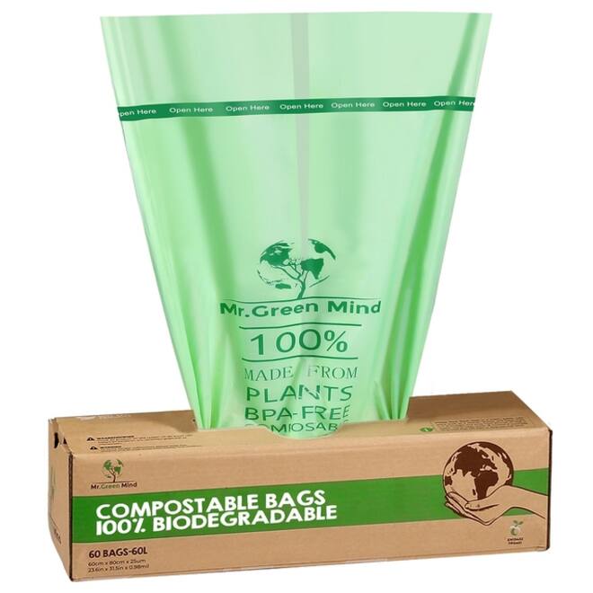 Afvalzak bio Mr.Green Mind 60x80cm 60 liter dispenser 60 stuks
