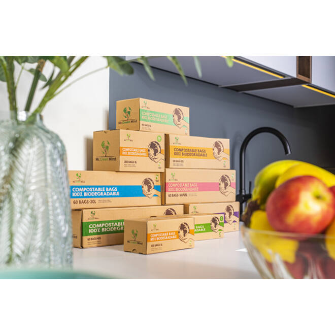 Afvalzak bio Mr.Green Mind 60x80cm 60 liter dispenser 60 stuks