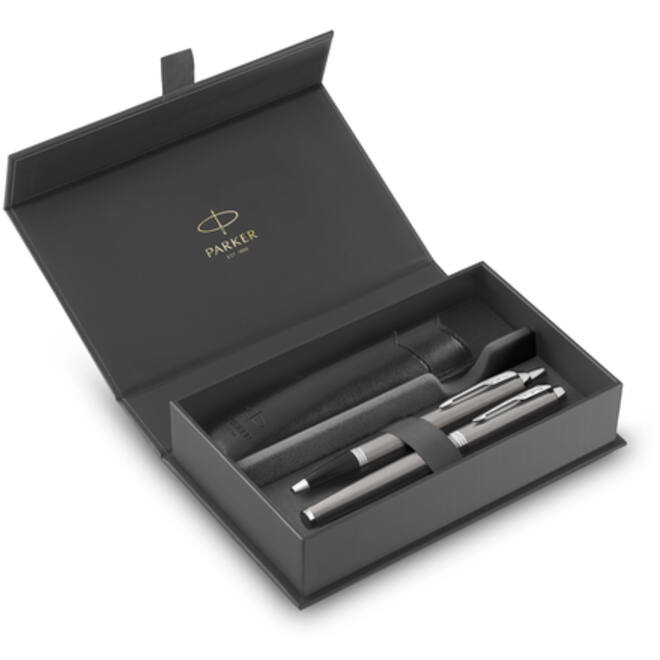 Balpen en vulpen Parker IM met etui stainless steel CT medium 3 stuks