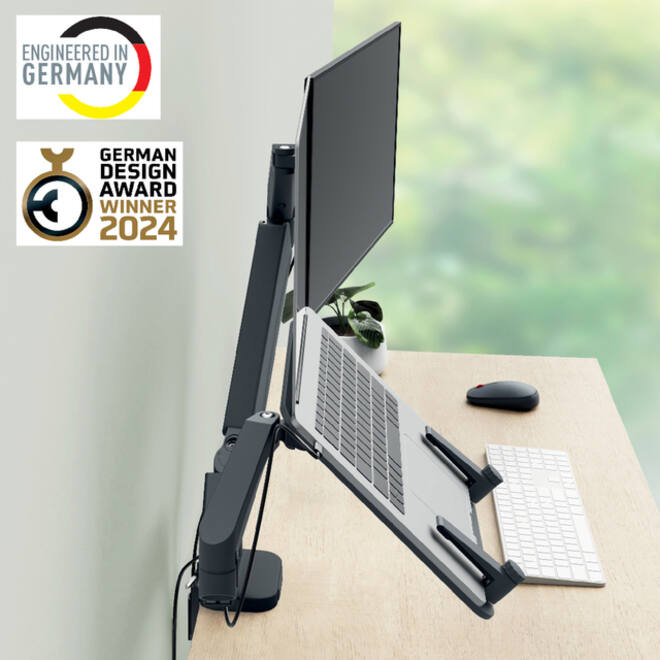 Monitor en Laptoparm Leitz Ergo ruimtebesparend dubbele monitorarm