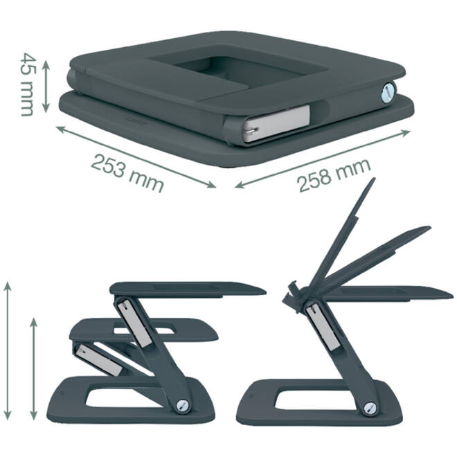 Laptopstandaard Leitz Ergo verstelbare multihoek grijs