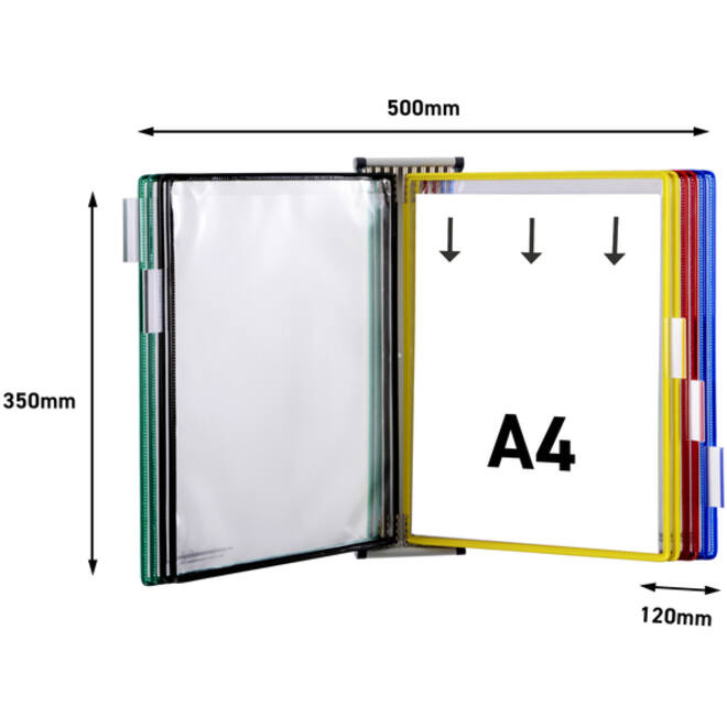 Zichtpanelensysteem wand Tarifold metaal A4 met 10-tassen assorti