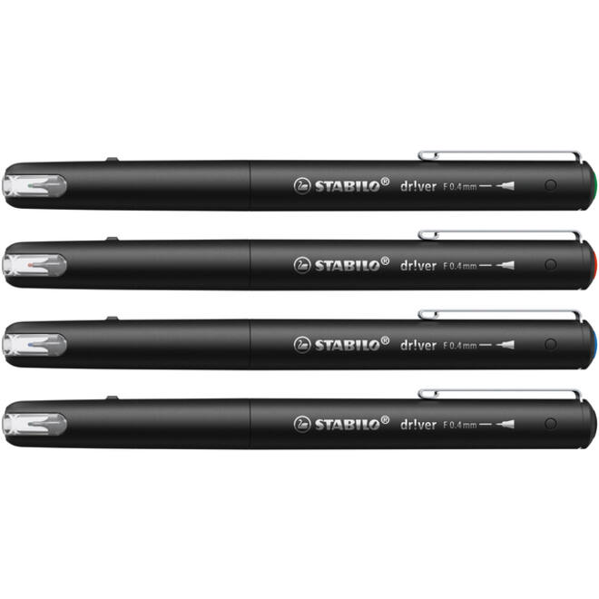 Fineliner STABILO dr!ver fijn assorti 4 stuks