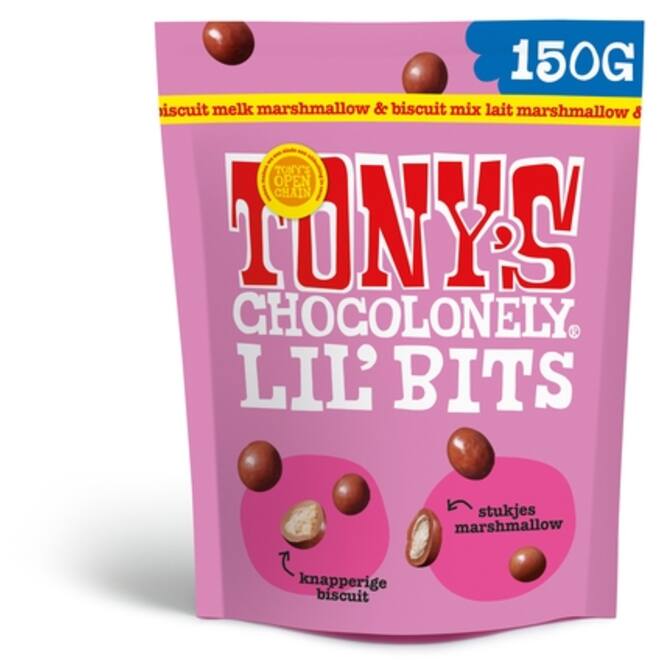 Chocolade Tony's Chocolonely Lil' Bits melk marshmallow & biscuit 150 gram