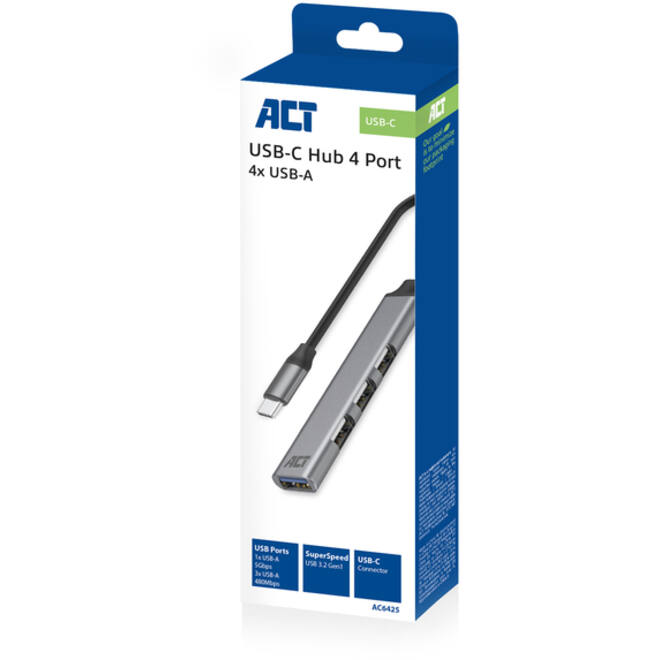 Hub ACT USB-C 3x USB-A 2.0 en 1x USB-A 3.0