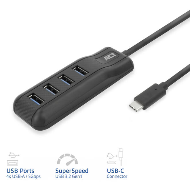 Hub ACT USB-C 3.0 4 poorts USB-A