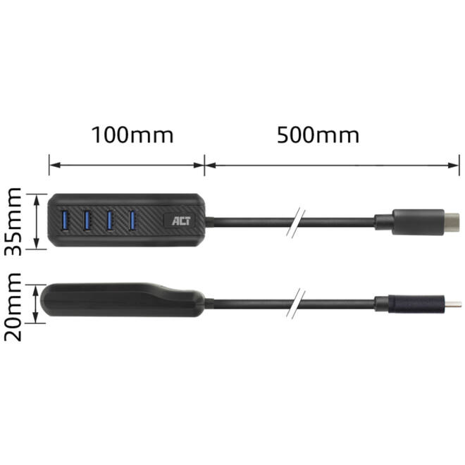 Hub ACT USB-C 3.0 4 poorts USB-A