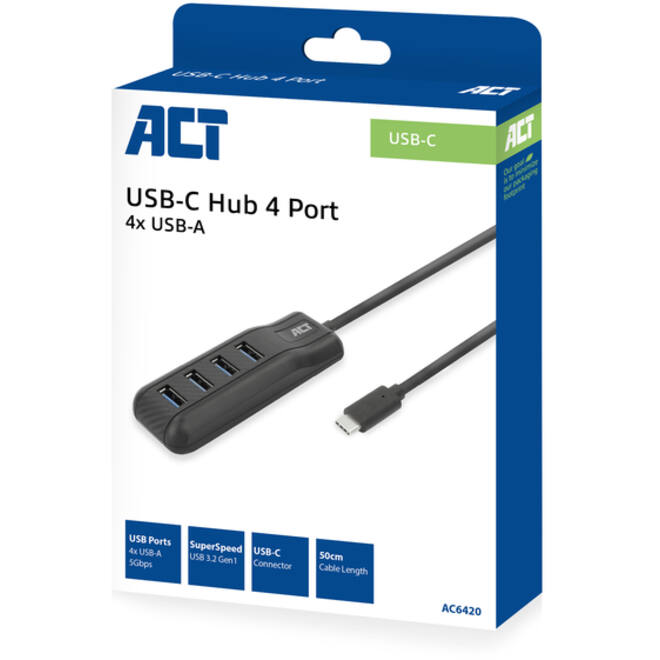 Hub ACT USB-C 3.0 4 poorts USB-A