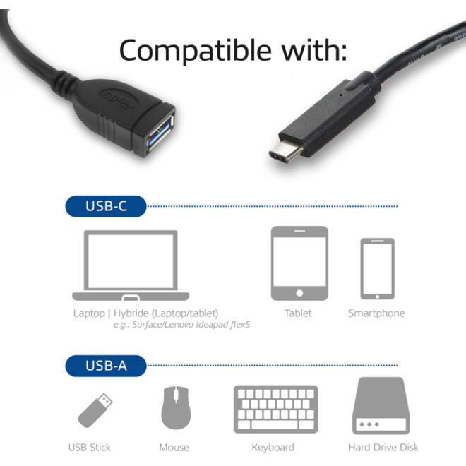 Kabel ACT USB 3.0 OTG USB-C male naar USB-A female