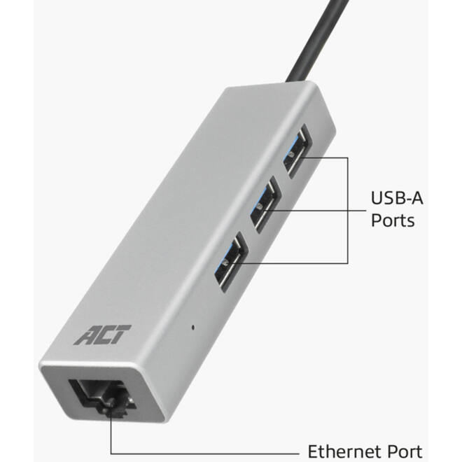Hub ACT USB-C 3.0 3x USB-A Gigabit ethernet
