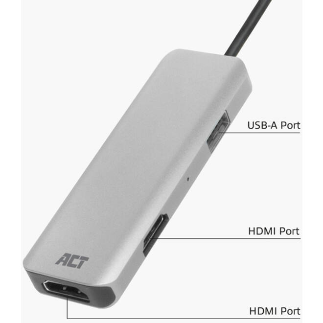 Adapter ACT USB-C 4K multiport voor 2 HDMI monitoren