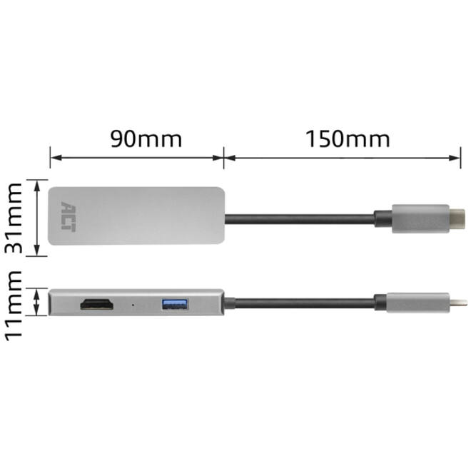 Adapter ACT USB-C 4K multiport voor 2 HDMI monitoren