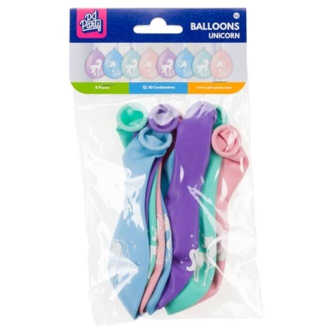 Ballonen Unicorn 30 cm 8 stuks pastel
