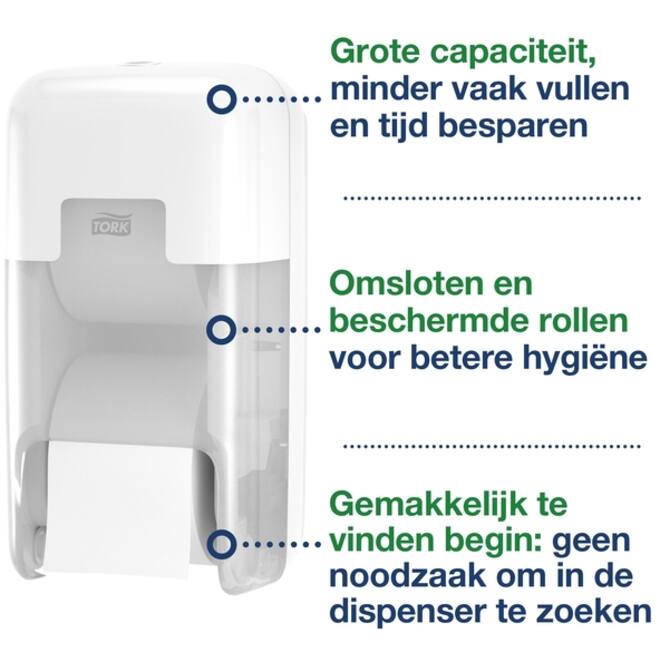 Toiletpapierdispenser Tork T7 Elevation OptiServe Coreless medium verticaal duo wit 558040