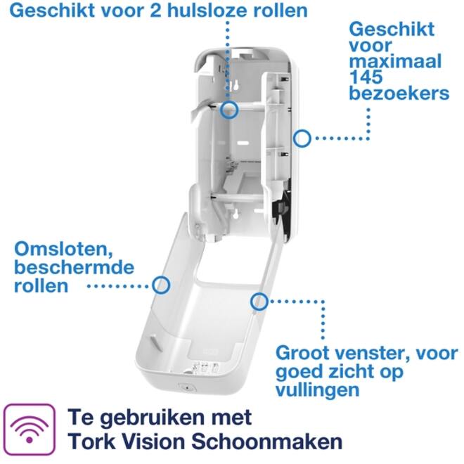 Toiletpapierdispenser Tork T7 Elevation OptiServe Coreless medium verticaal duo wit 558040